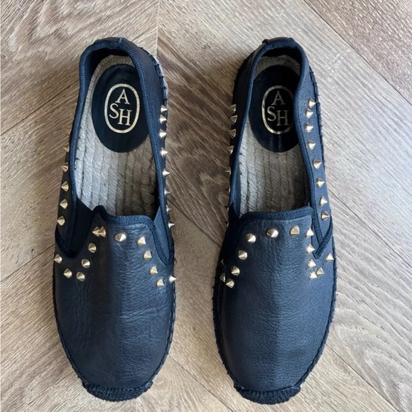 ASH Brand Studded Black Leather Loafers Size 8 - Picture 1 of 4